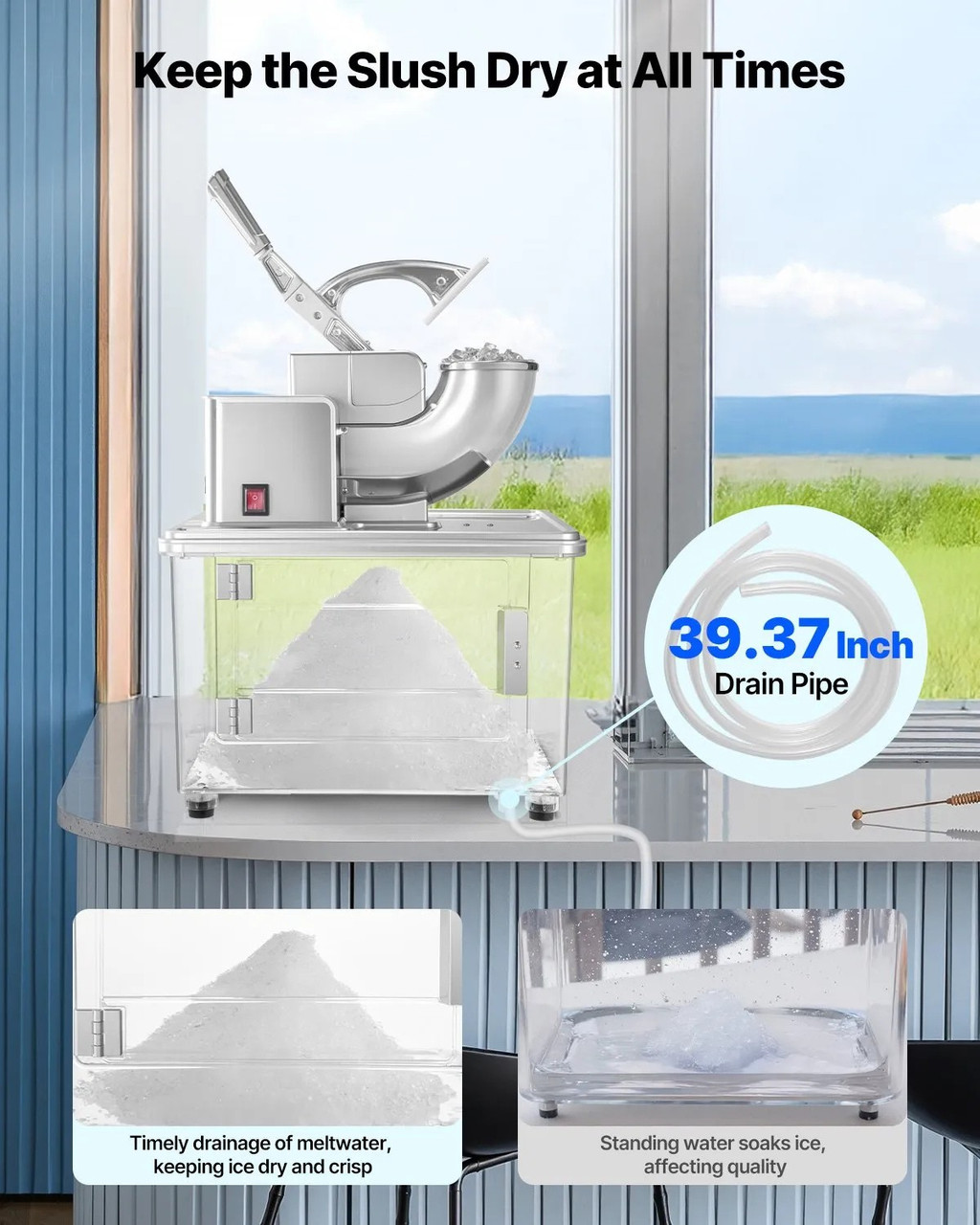 661 lbs/h Commercial Ice Crusher, 350W Electric Snow Cone Machine, 1400 RPM, 4 Blades, Stainless Steel with 11 Gal Ice Box, White