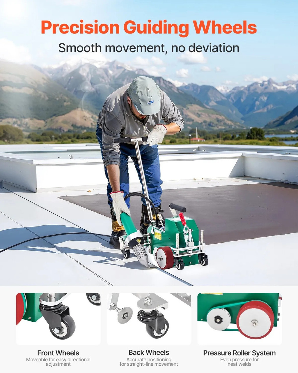 3400W Roofing Hot Air Welder, 220V PVC/TPO Plastic Welding Machine, 1.57in Width, 0.04–0.08in Thickness, 68–1202℉ Heat Range