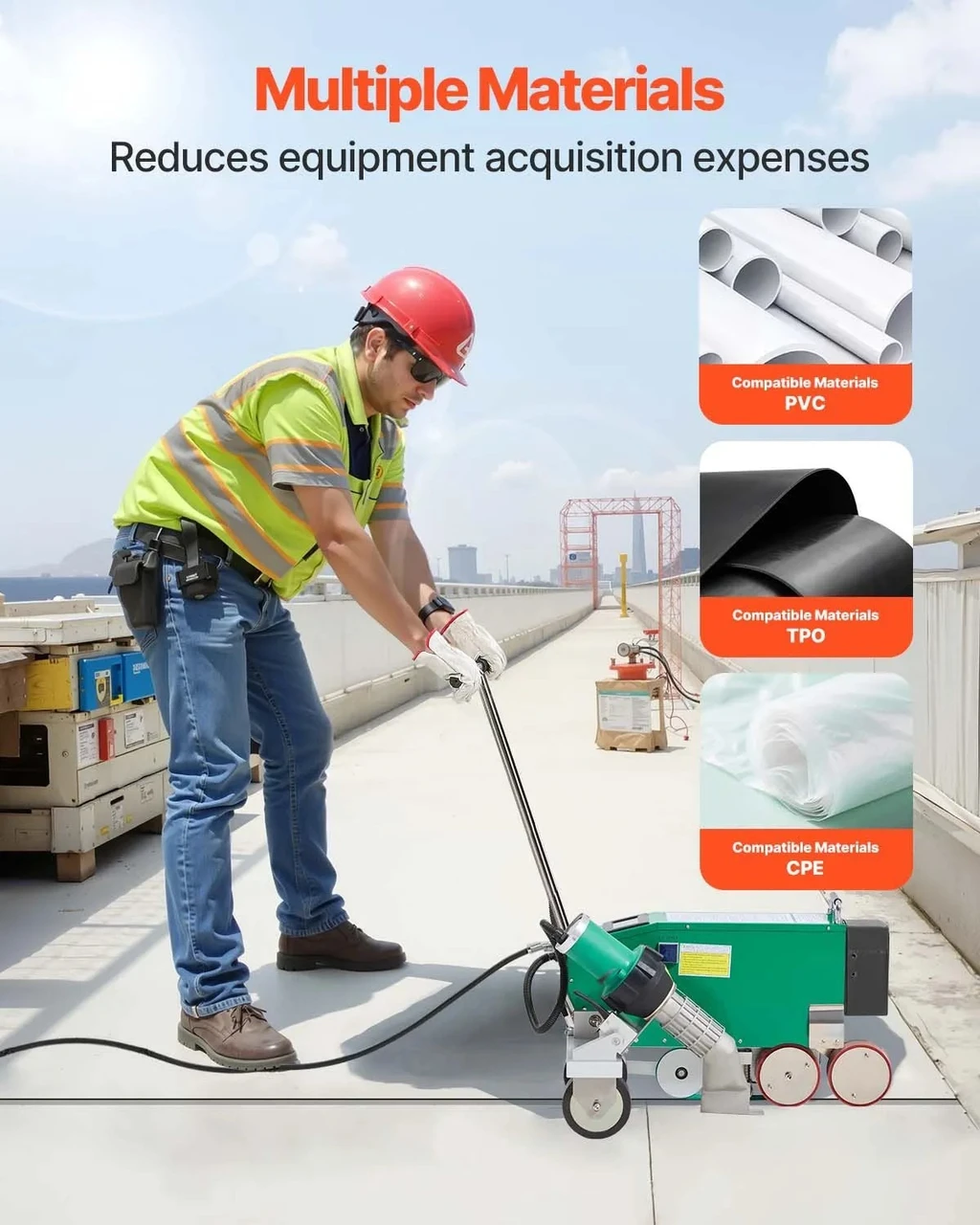 4200W Roofing Hot Air Welder, 220V PVC/TPO/CPE Plastic Welding Machine, 1.57" Width, 0.04-0.12" Thickness, 68-1202F Heat Range