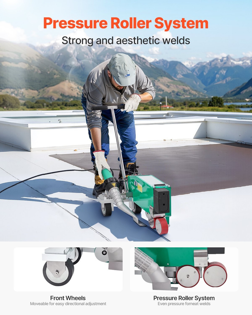 4200W Roofing Hot Air Welder, 220V PVC/TPO/CPE Plastic Welding Machine, 1.57" Width, 0.04–0.12" Thickness, 68–1202℉ Heat Range