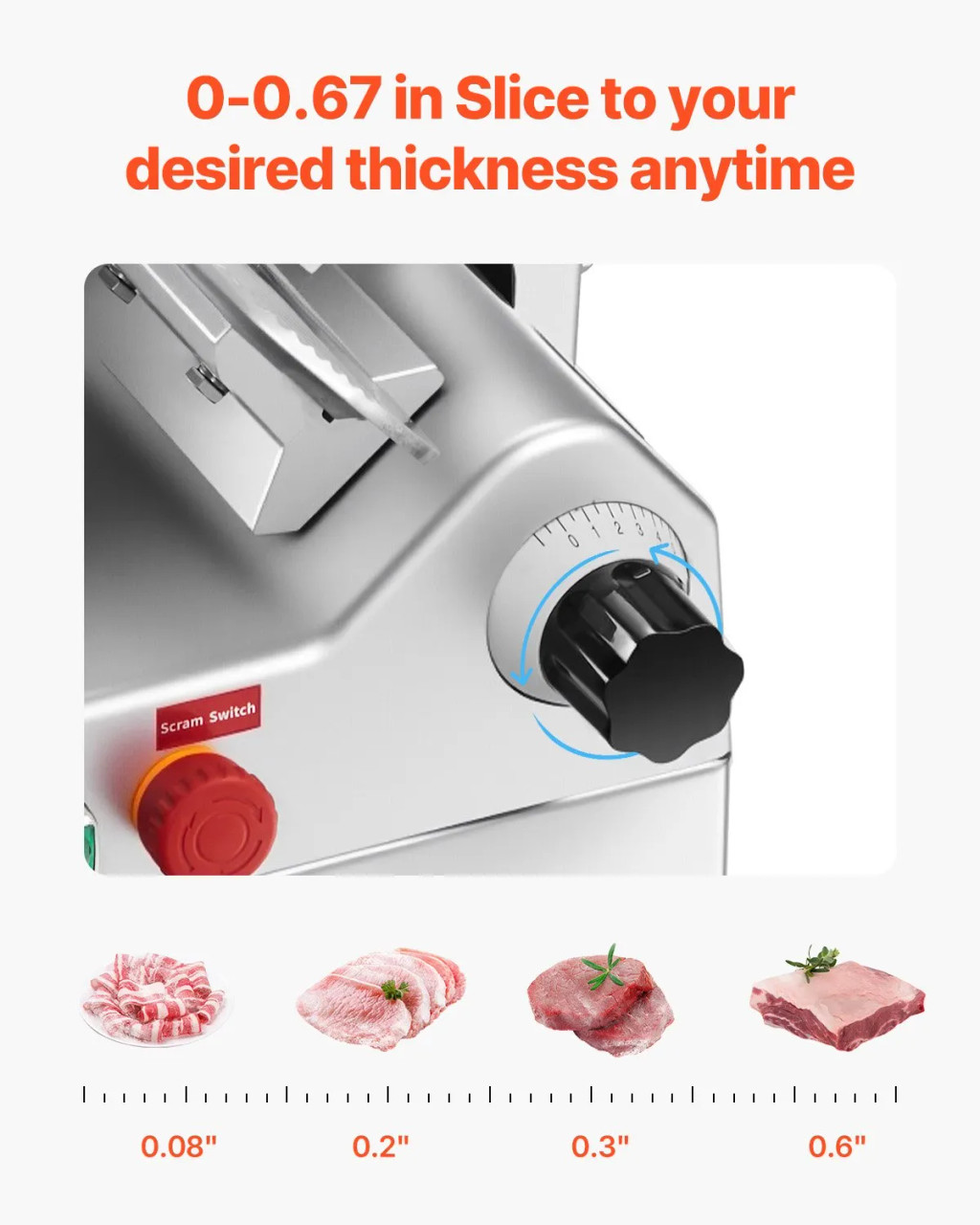 500W Automatic Meat Slicer, 10" Steel Blade, 633 RPM, Adjustable Thickness 0-0.67", for Frozen Meat, Cheese & Bread