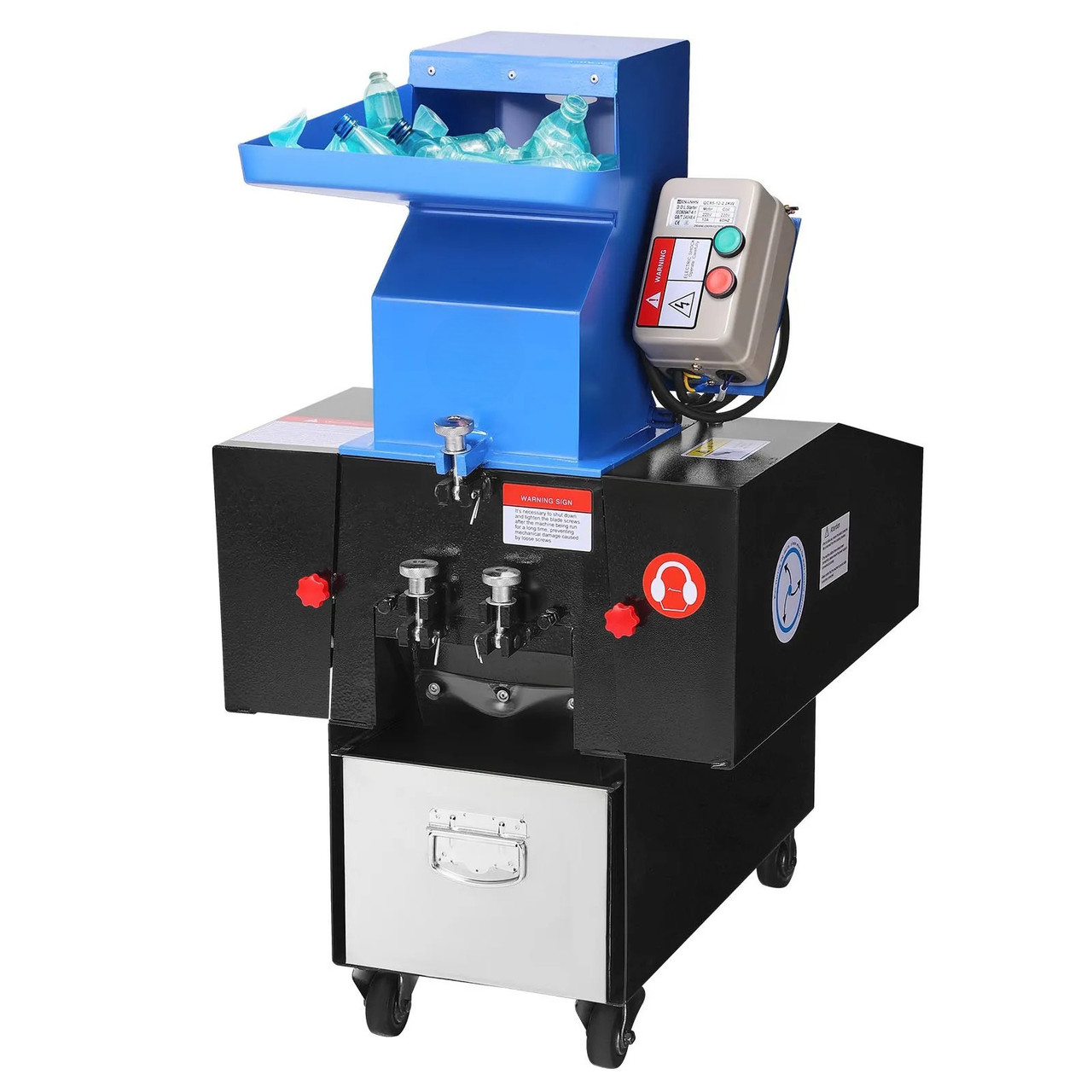 3HP/2.2KW Plastic Shredder Crusher, 100-150 kg/h Capacity, 11 SKD-11 Blades, 6mm Mesh, 220V 3-Phase Recycling Machine