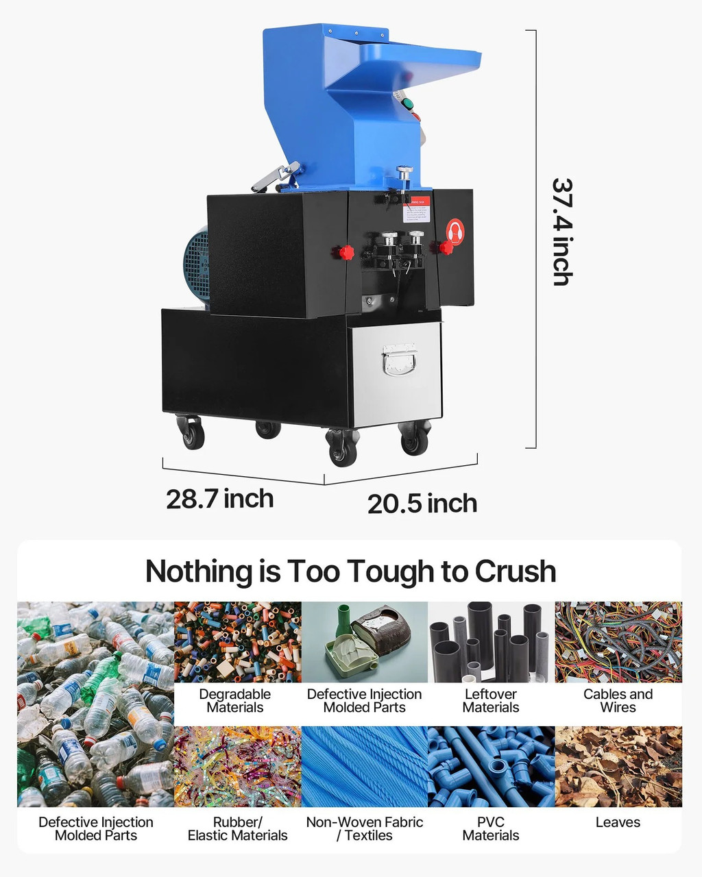 3HP/2.2KW Plastic Shredder Crusher, 100-150 kg/h Capacity, 11 SKD-11 Blades, 6mm Mesh, 220V 3-Phase Recycling Machine