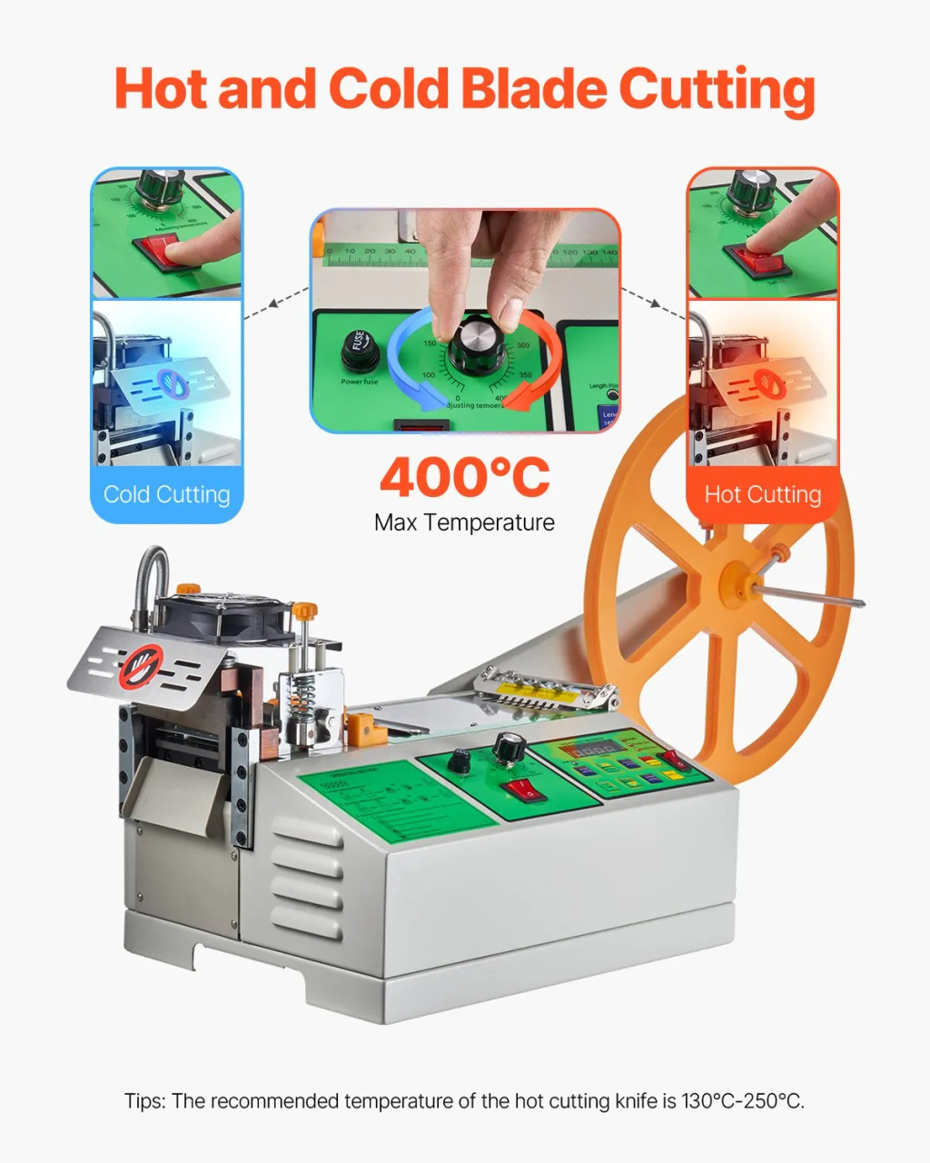 Automatic Webbing Cutting Machine, Hot & Cold Ribbon Cutter, Adjustable Temperature, LCD Display, 1-85mm Width, 1-99999mm Length