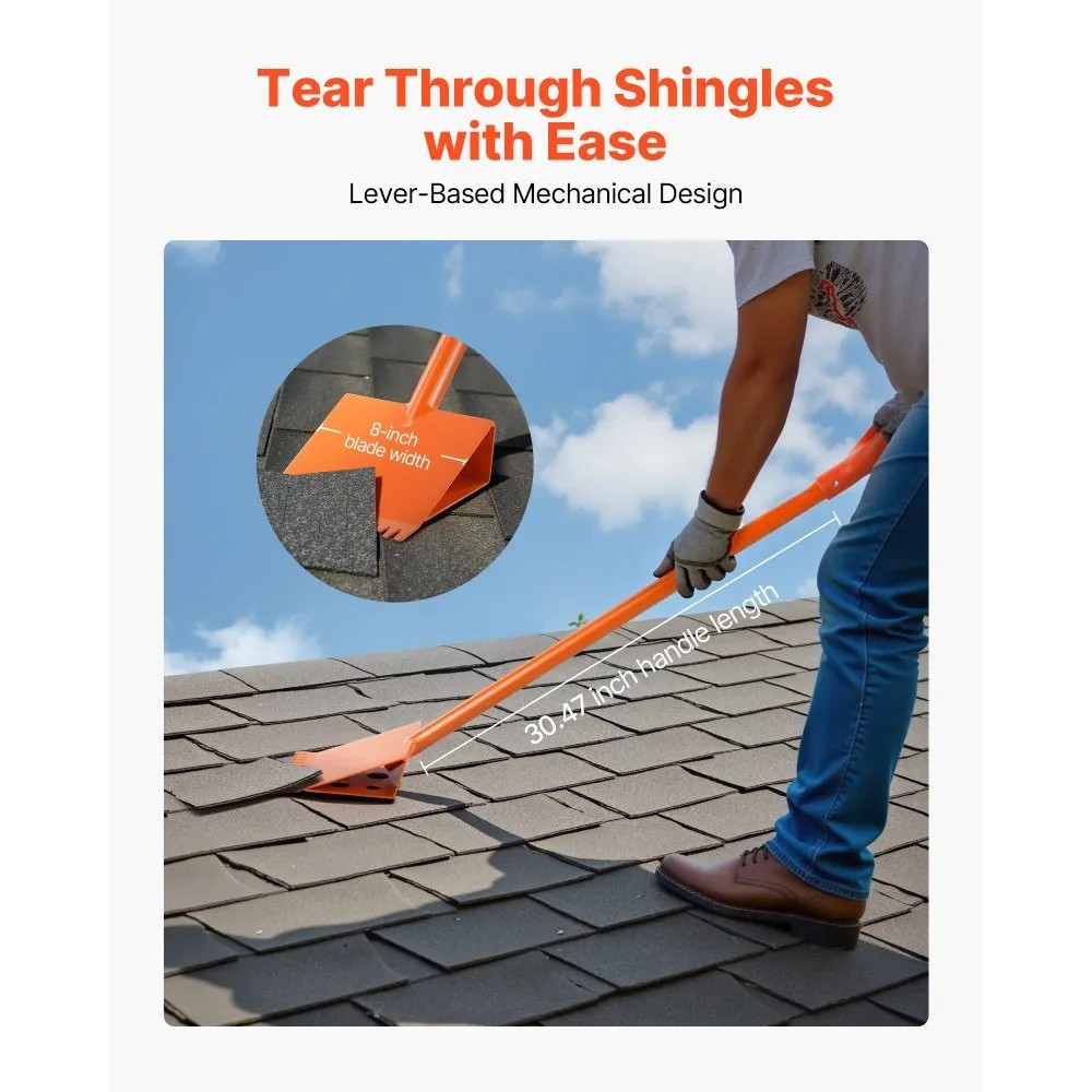 Shingle Shovel 2 Pack, D-Grip Handle Roof Ripper, 45# Steel Serrated Blade, Lightweight 6.39 lbs, Orange