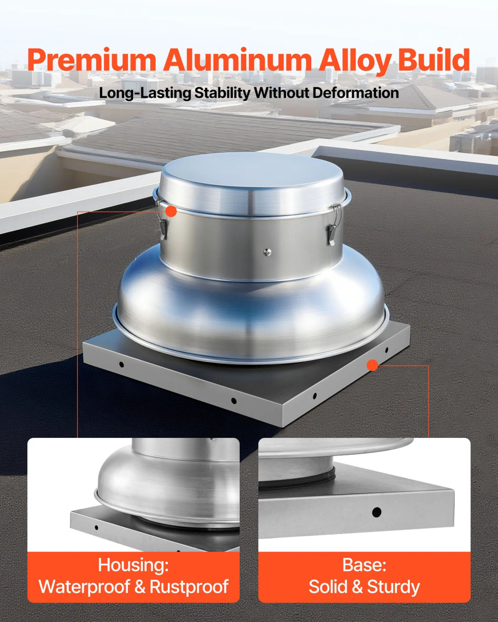 Roof Exhaust Fan, 21" Base, 220W Motor, Adjustable 900/1500 CFM, Waterproof Aluminum Alloy Housing, Silver