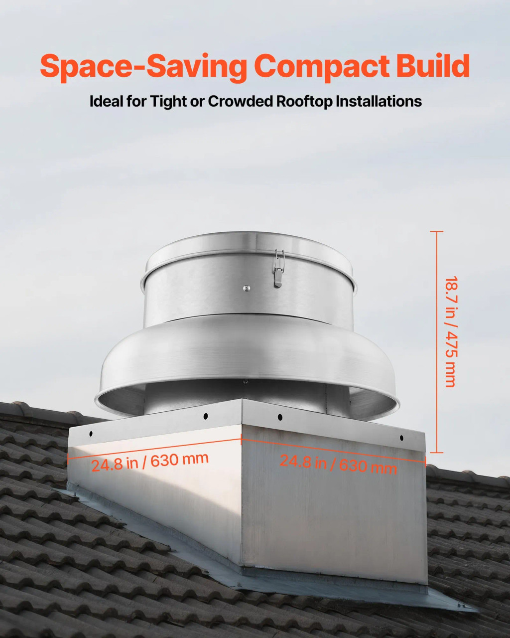 Roof Exhaust Fan, 24.8" Base, 300W Motor, Adjustable 1500/2600 CFM, Waterproof Aluminum Alloy Housing, Silver