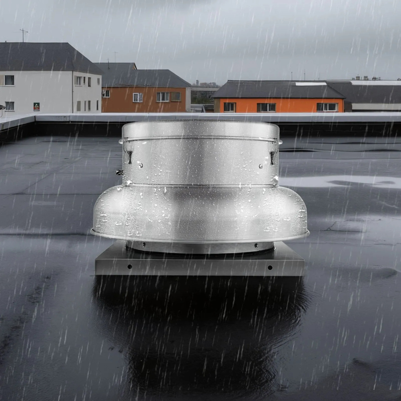 Roof Exhaust Fan, 24.8" Base, 300W Motor, Adjustable 1500/2600 CFM, Waterproof Aluminum Alloy Housing, Silver