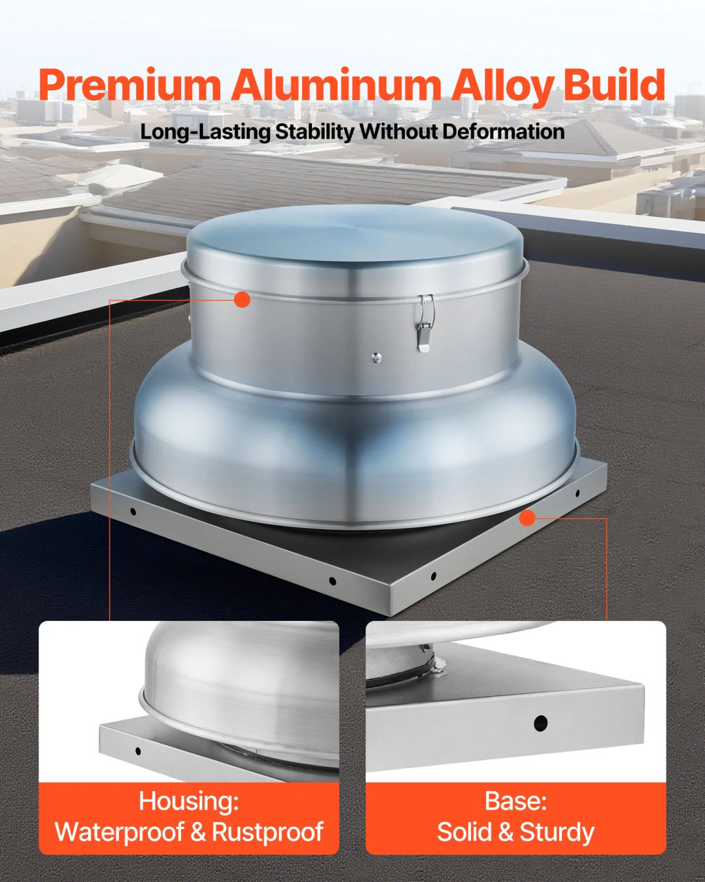 Roof Exhaust Fan, 24.8" Base, 480W Motor, Adjustable 4000/5000 CFM, Waterproof Aluminum Alloy Housing, Silver