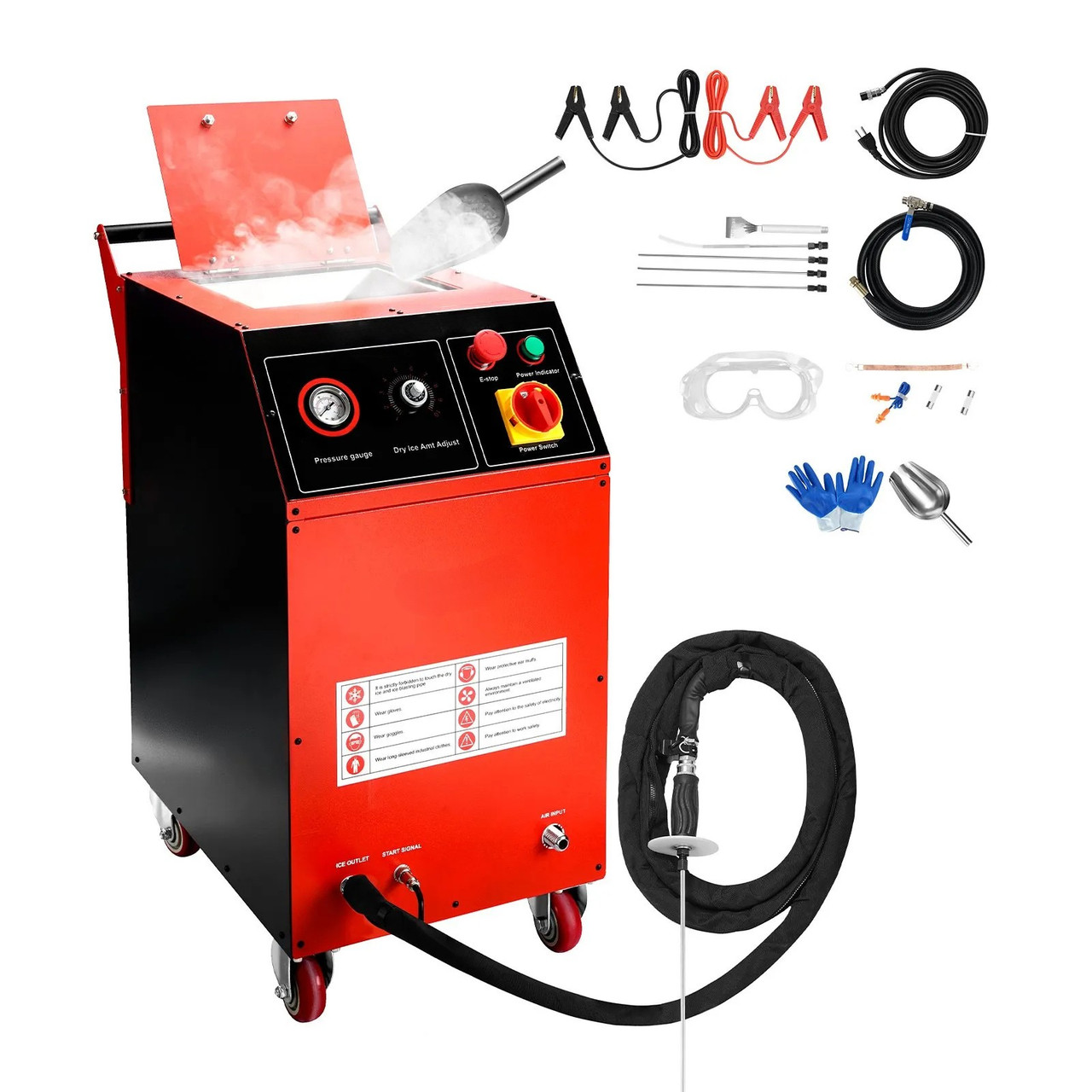 Dry Ice Blasting Machine, 16.5 lbs Capacity, 4 Nozzles, Adjustable Pressure & Ice Volume, 120V