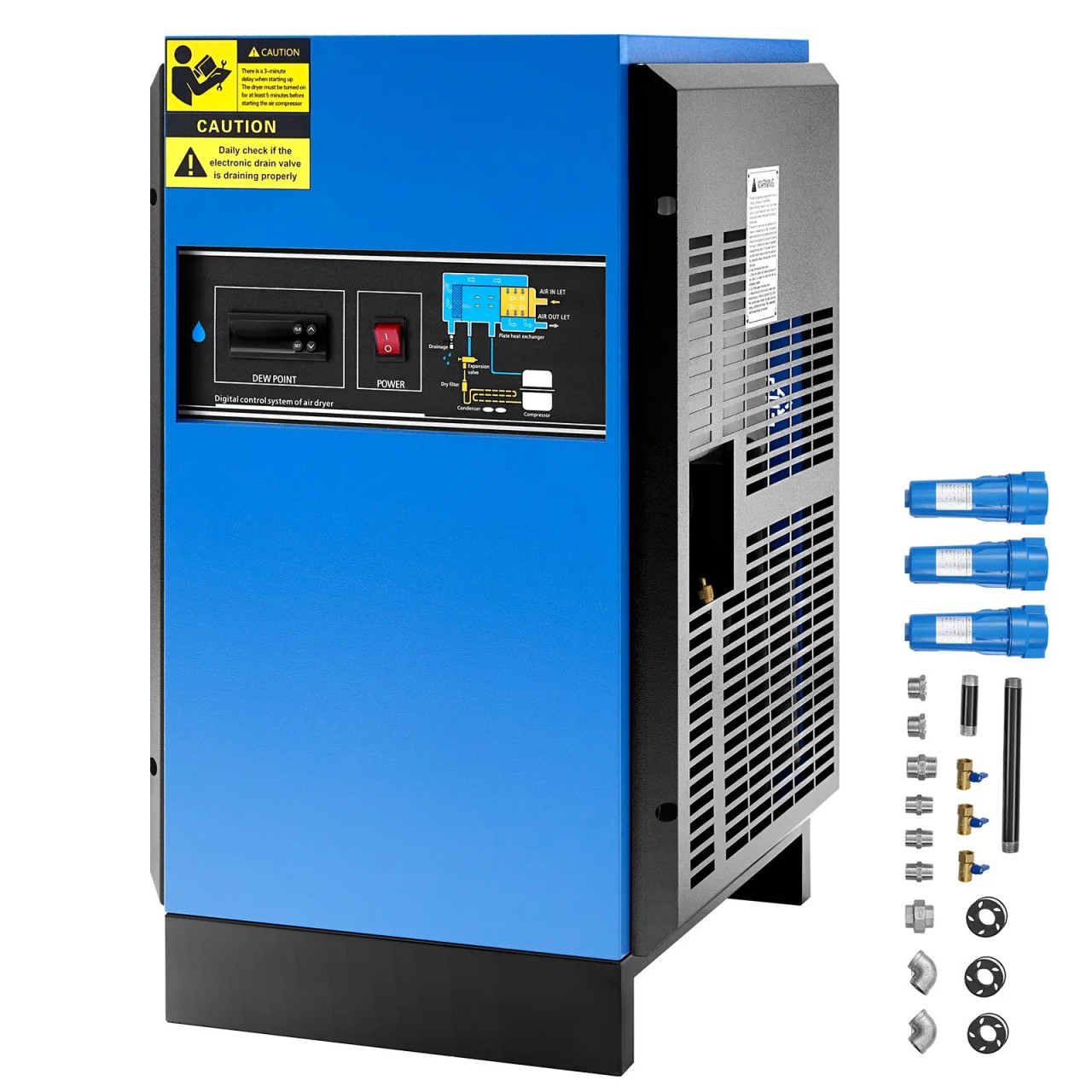 Compressed Air Dryer, 125 CFM Refrigerated Air-Drying System, 110–120V, Compatible with 20HP–30HP Compressors