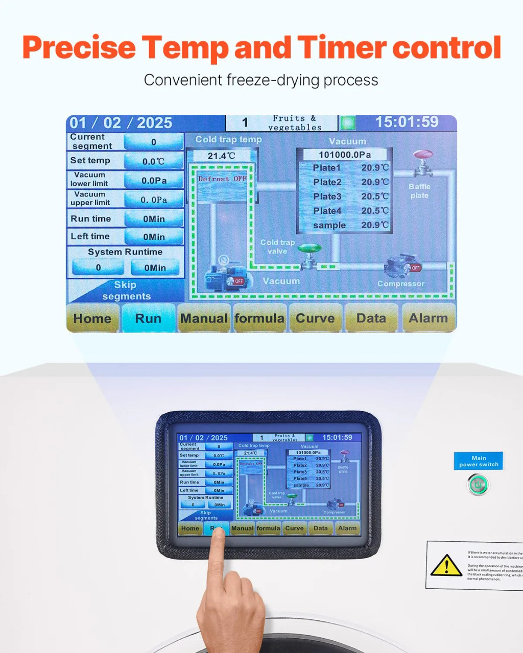 Vacuum Freeze Dryer Machine, 8.8–13.2 lbs/Batch, 4‑Layer Trays, Touch Screen Control, White