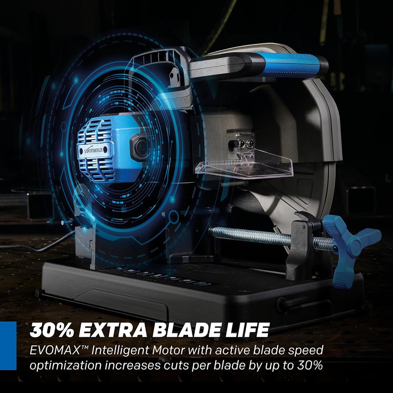 Evolution S15CPS 15" Heavy‑Duty Metal Cutting Chop Saw – 3,500+ Cuts with EVOMAX14ST Blade, Industrial Power, Soft‑Start Motor, E‑Brake, Precision Shadow Line Guide