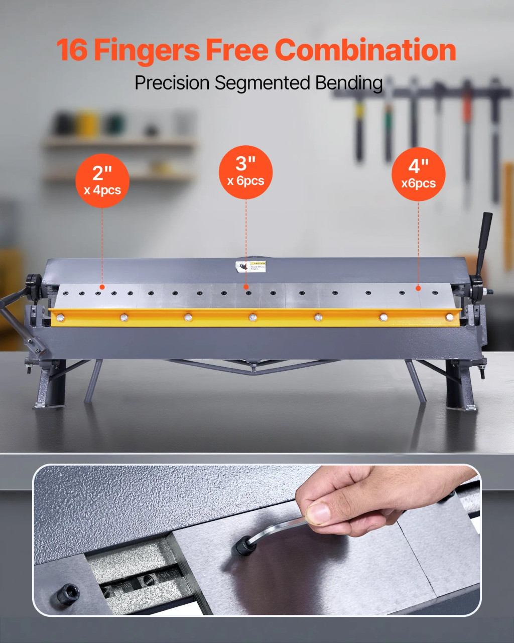 Box and Pan Brake, 50-Inch, 16-Gauge Mild Steel Capacity, 16 Fingers, 0-135° Adjustable
