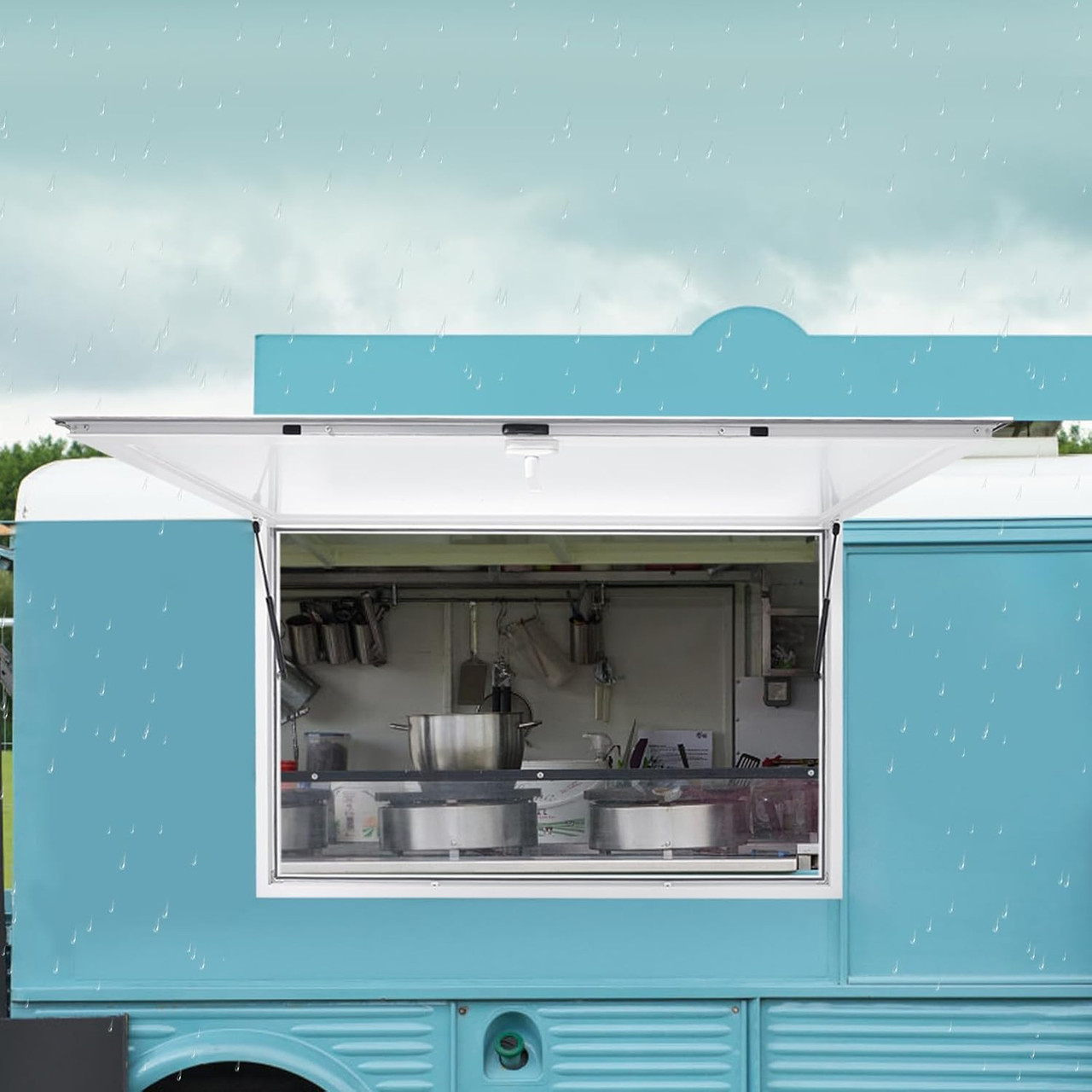 64” x 40” Concession Windows, Aluminum Alloy Food Truck Service Window with Drag Hook & Awning Door Up to 80 Degrees, Food Truck Window Serving Window for Food Trucks Concession Trailers