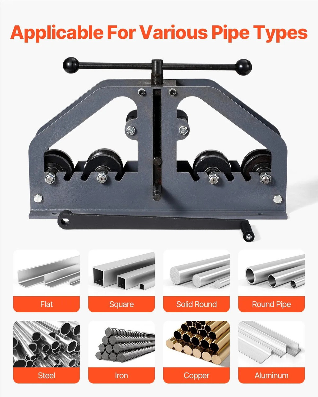 Tube Roller Bender, 1‑1/2" Manual Pipe & Flat Bar Bender, 6 Dies, 360° Adjustable