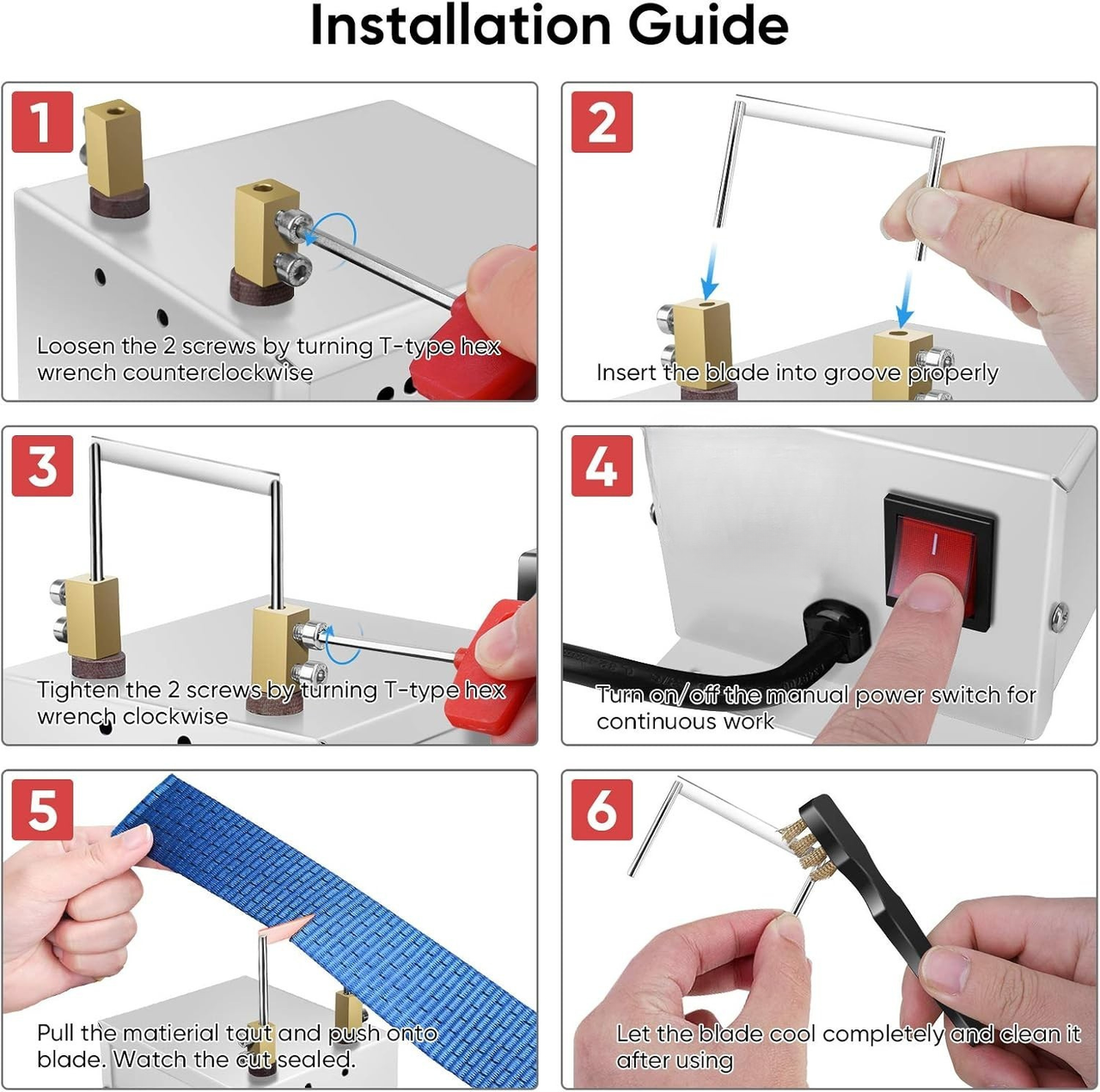 Electric Rope Cutter, 30W Hot Knife Thermal Blade, Bench‑Mount Cutting Tool Kit (RM‑016)