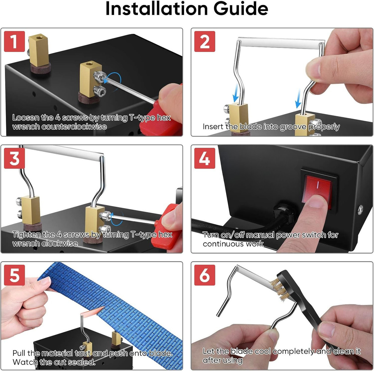 Electric Rope Cutter, 60W Hot Knife Thermal Blade, Bench‑Mount Cutting Tool Kit (RM‑026)