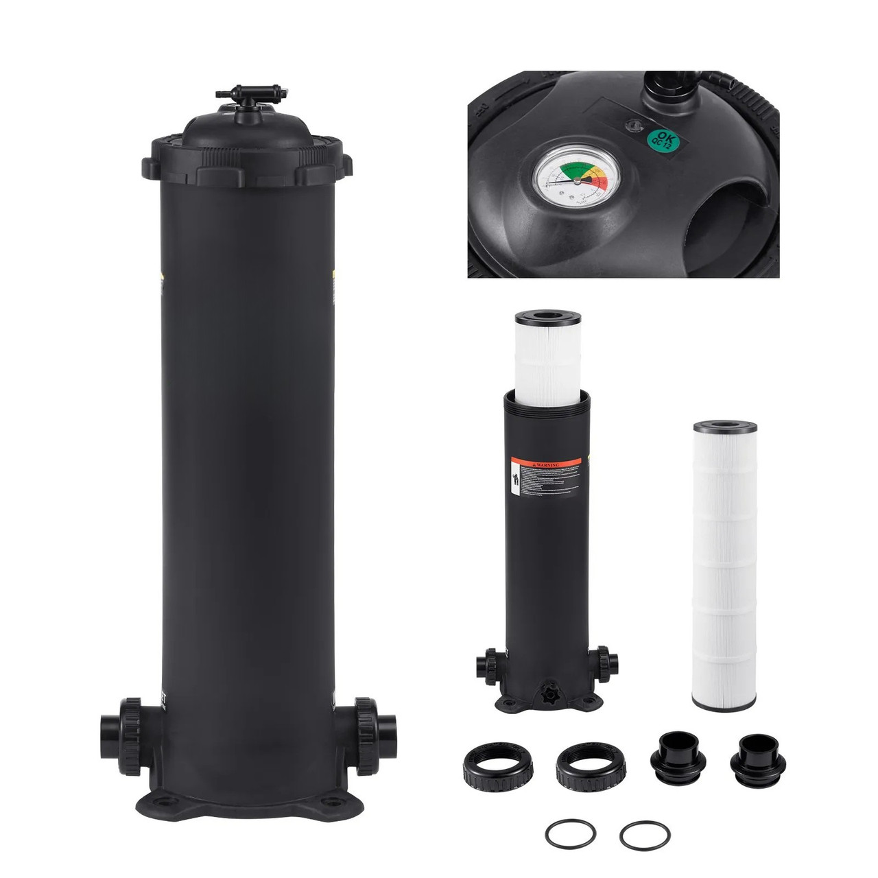 Cartridge Pool Filter, 100 Sq.Ft Area, 6142 GPH, Leak‑Proof Housing, Pressure Gauge & Relief Valve