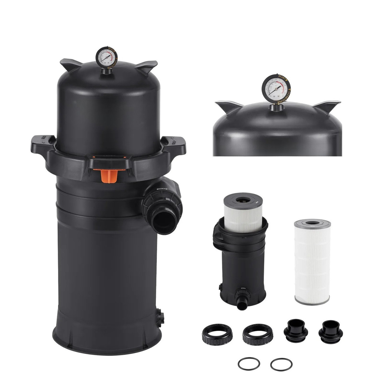 Cartridge Pool Filter, 150 Sq.Ft Area, 9000 GPH, Leak‑Proof Housing, Pressure Gauge & Relief Valve