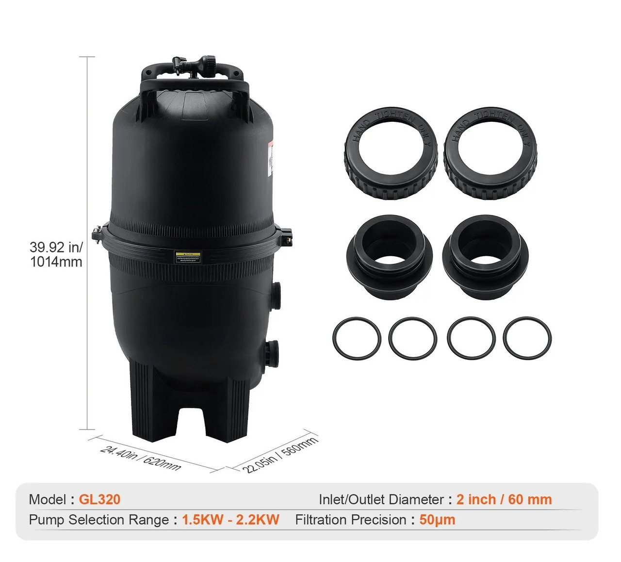 Cartridge Pool Filter, 325 Sq.Ft Area, Leak‑Proof Housing, Pressure Gauge & Relief Valve