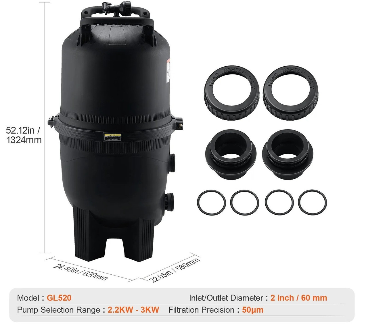 Cartridge Pool Filter, 525 Sq.Ft Area, Leak‑Proof Housing, Pressure Gauge & Relief Valve
