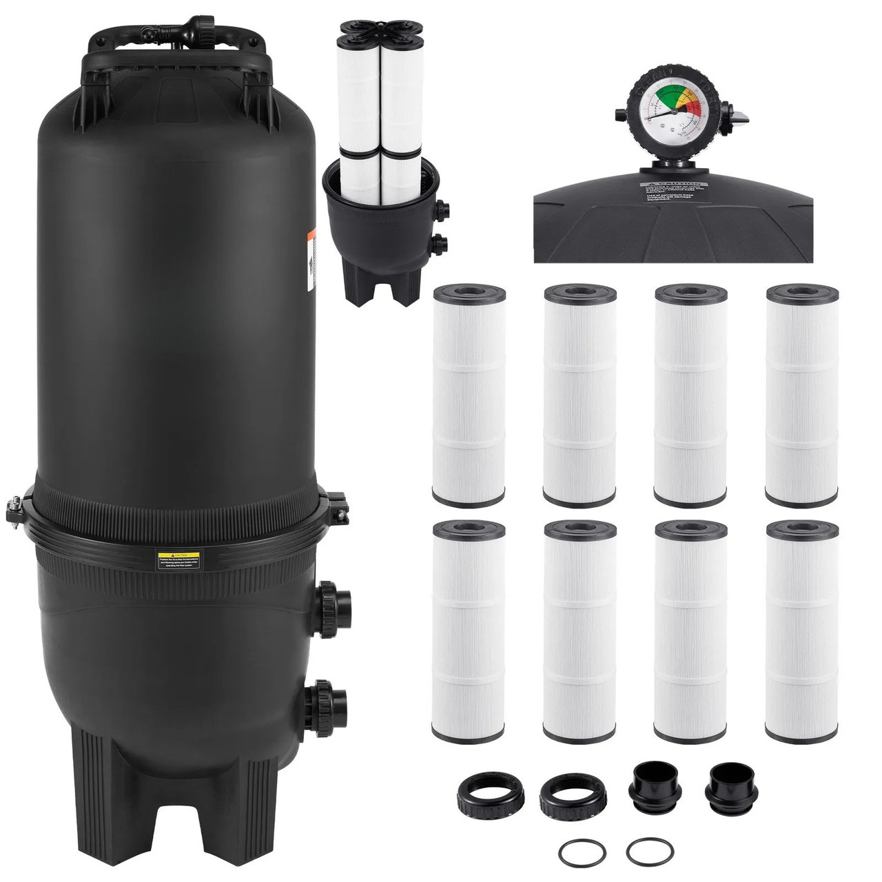 Cartridge Pool Filter, 725 Sq.Ft Area, 21207 GPH, Leak-Proof Housing, Pressure Gauge & Relief Valve