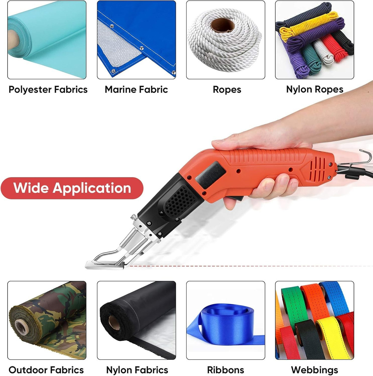 Fabric & Rope Cutter, 100W Air‑Cooled Adjustable Hot Knife, Cutting Tool Kit (RM‑015)