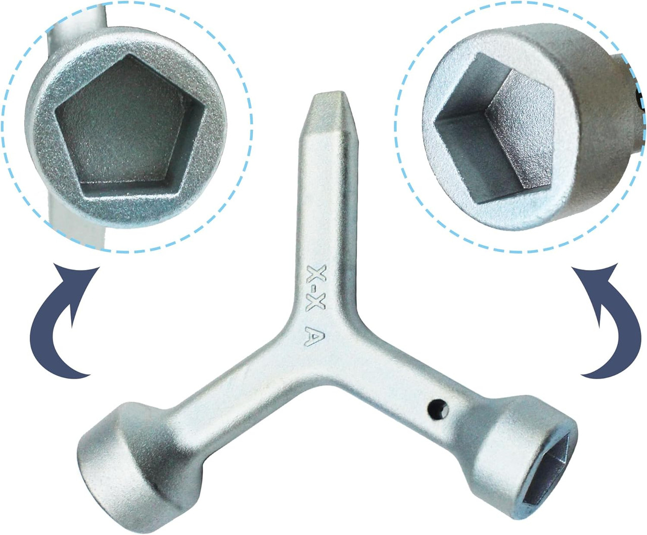 Meter Curb Box Key MKF2, Pentagonal Wrench for Water & Electric Meter Lids (Silver, 1 Pc)