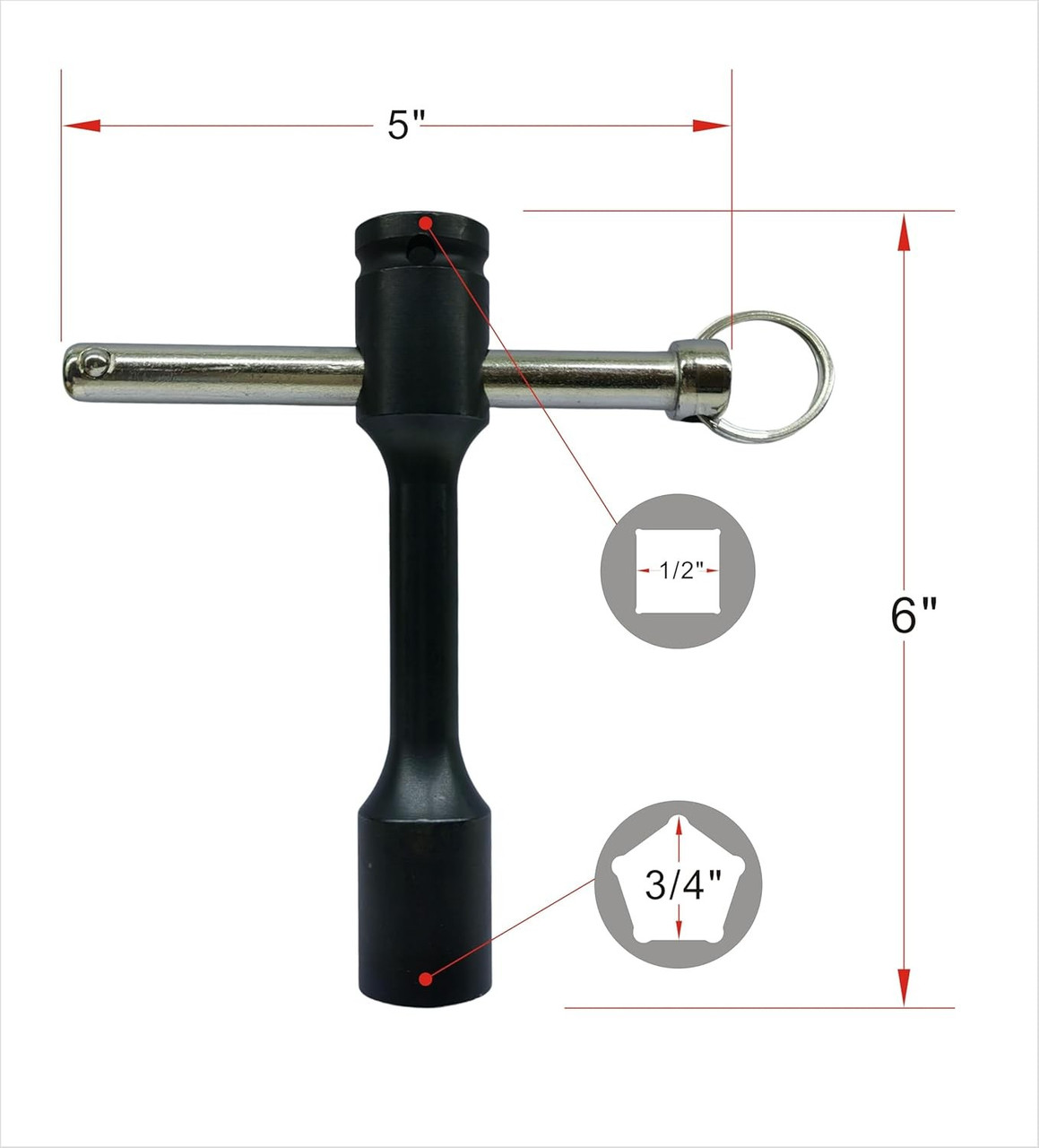Penta Socket Wrench, 3/4" 5-Point, 1/2" Drive, Cr-Mo Alloy Steel
