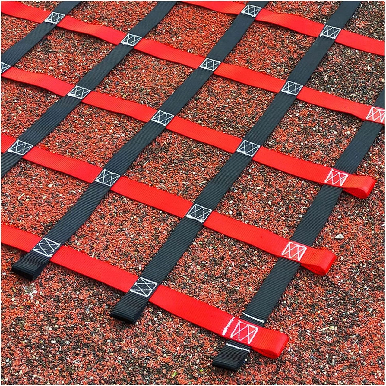 Red Polyester Climbing Cargo Net, Outdoor Playground Swing, Kids Ninja Obstacle Course, Heavy Duty Hammock Nets, 4x8ft/1.2x2.4m, Compatible with Trucks