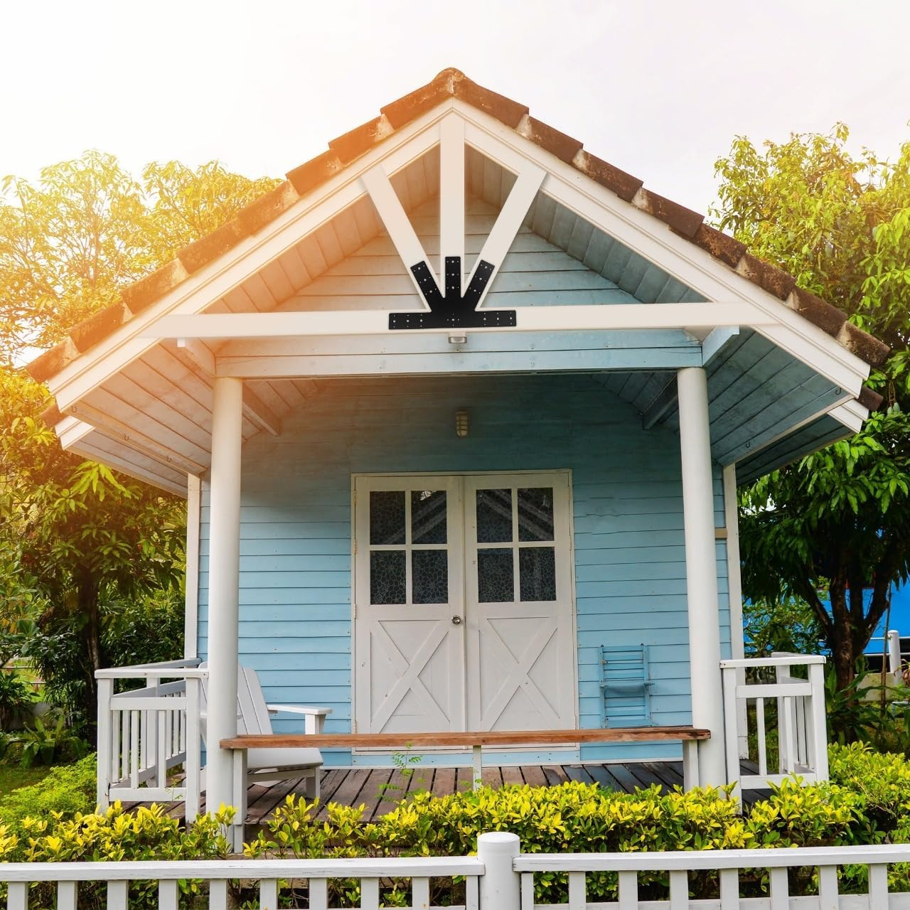 24.0"x13.5" Powder Coated 6:12 Pitch Gable Bracket (1 pc). Heavy Duty 3mm Structure Steel for Decorative Gable Plate, Cedar Gable Bracket, Steel Truss Base Fan for Truss Roof Plate, Pergola