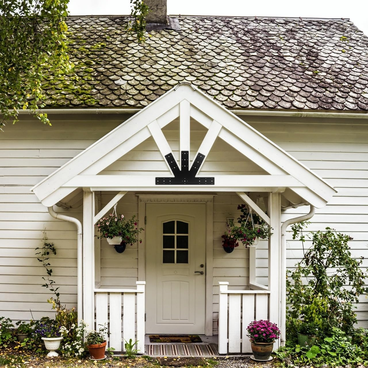 24.0"x13.5" Powder Coated 6:12 Pitch Gable Bracket (1 pc). Heavy Duty 3mm Structure Steel for Decorative Gable Plate, Cedar Gable Bracket, Steel Truss Base Fan for Truss Roof Plate, Pergola