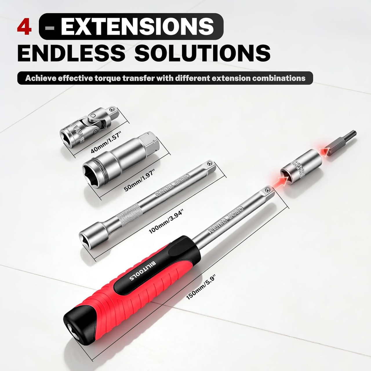 29PCS 1/4" Pass Through Socket Set, 3-In-1 Conversion for Standard Ratchet, Pass-Through Ratchet & Mini Screwdriver, Pass Thru Go Through Mechanics Tools Set For Hex, Square, E-Torx, Spline