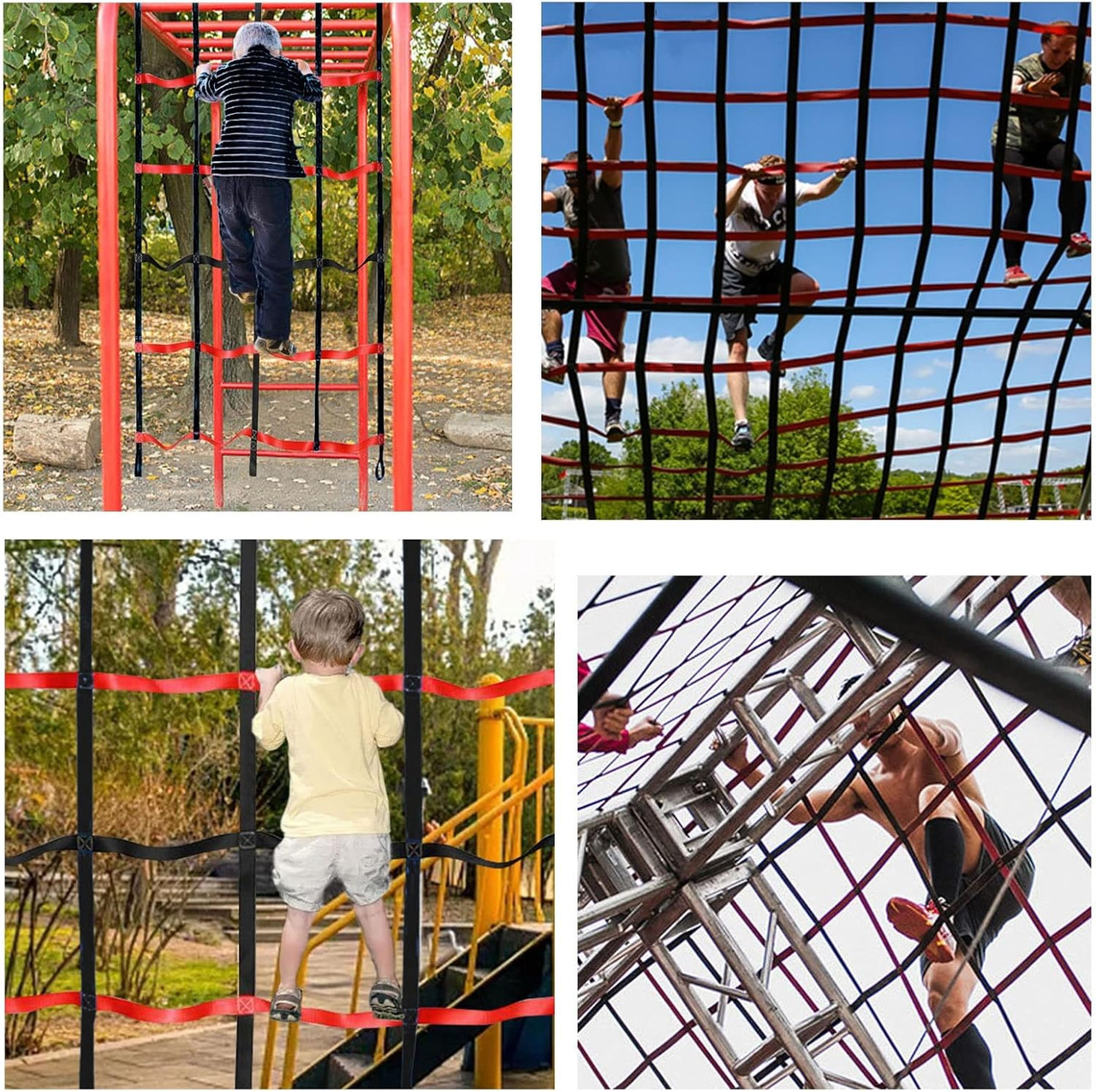 Red Polyester Climbing Cargo Net - 45 ft Heavy-Duty Playground & Ninja Obstacle Accessory