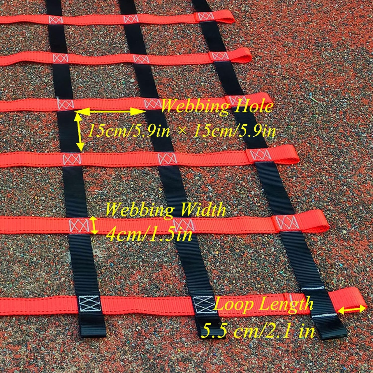 Red Polyester Climbing Cargo Net - 48 ft Heavy-Duty Playground & Ninja Obstacle Accessory