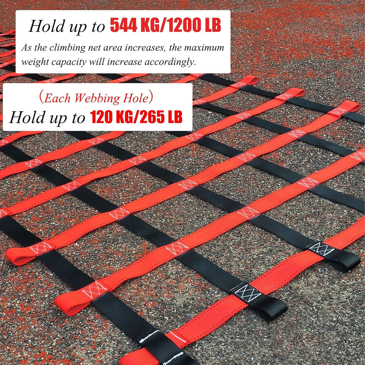 Red Polyester Climbing Cargo Net - 57 ft Heavy-Duty Playground & Ninja Obstacle Accessory