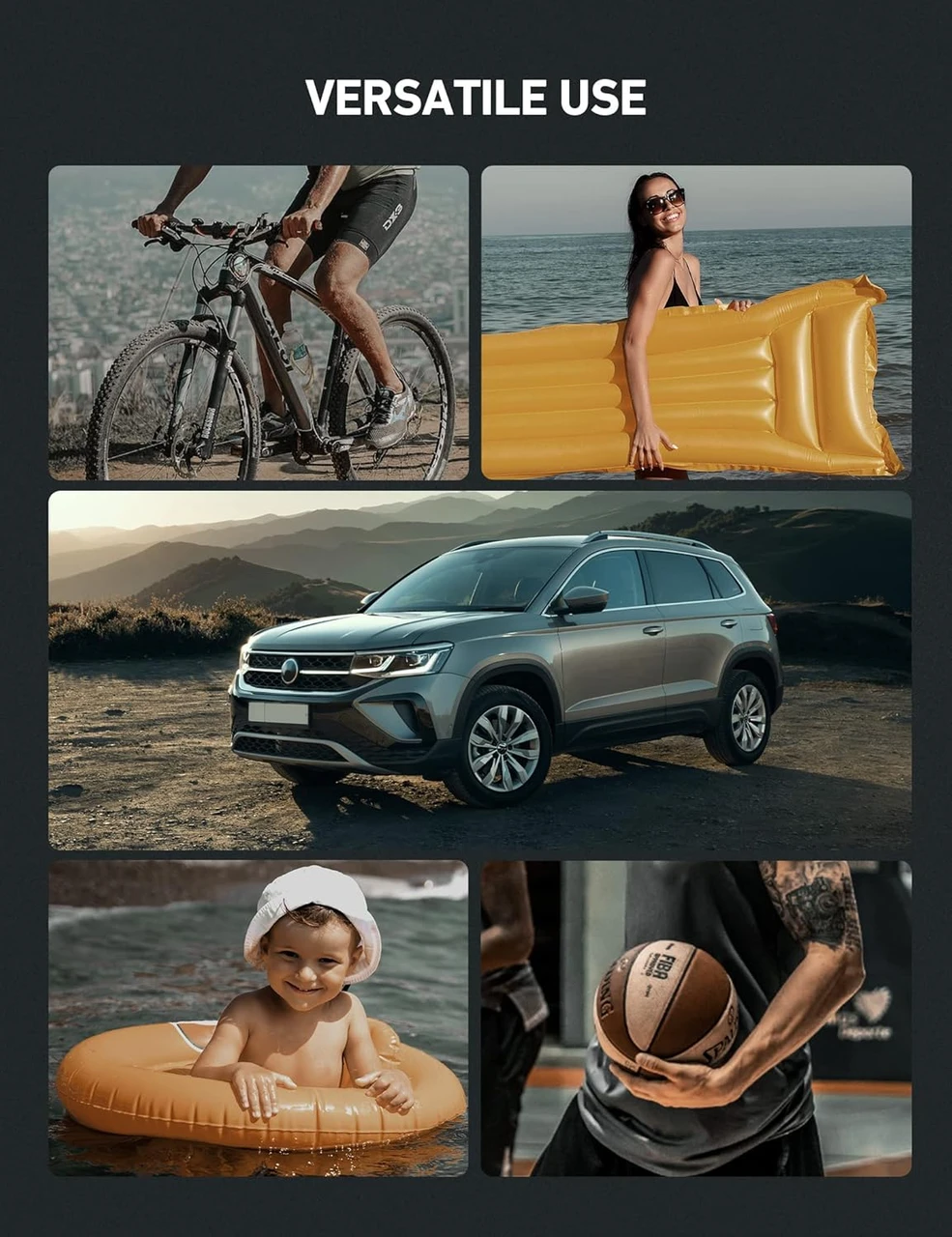 Tire Inflator Portable Air Compressor Pump 150PSI 12V DC/110V AC with Dual Metal Motors&LED Light, Automotive Car Accessories&Two Modes for Car, Bicycle Tires and Air Mattresses, Yellow