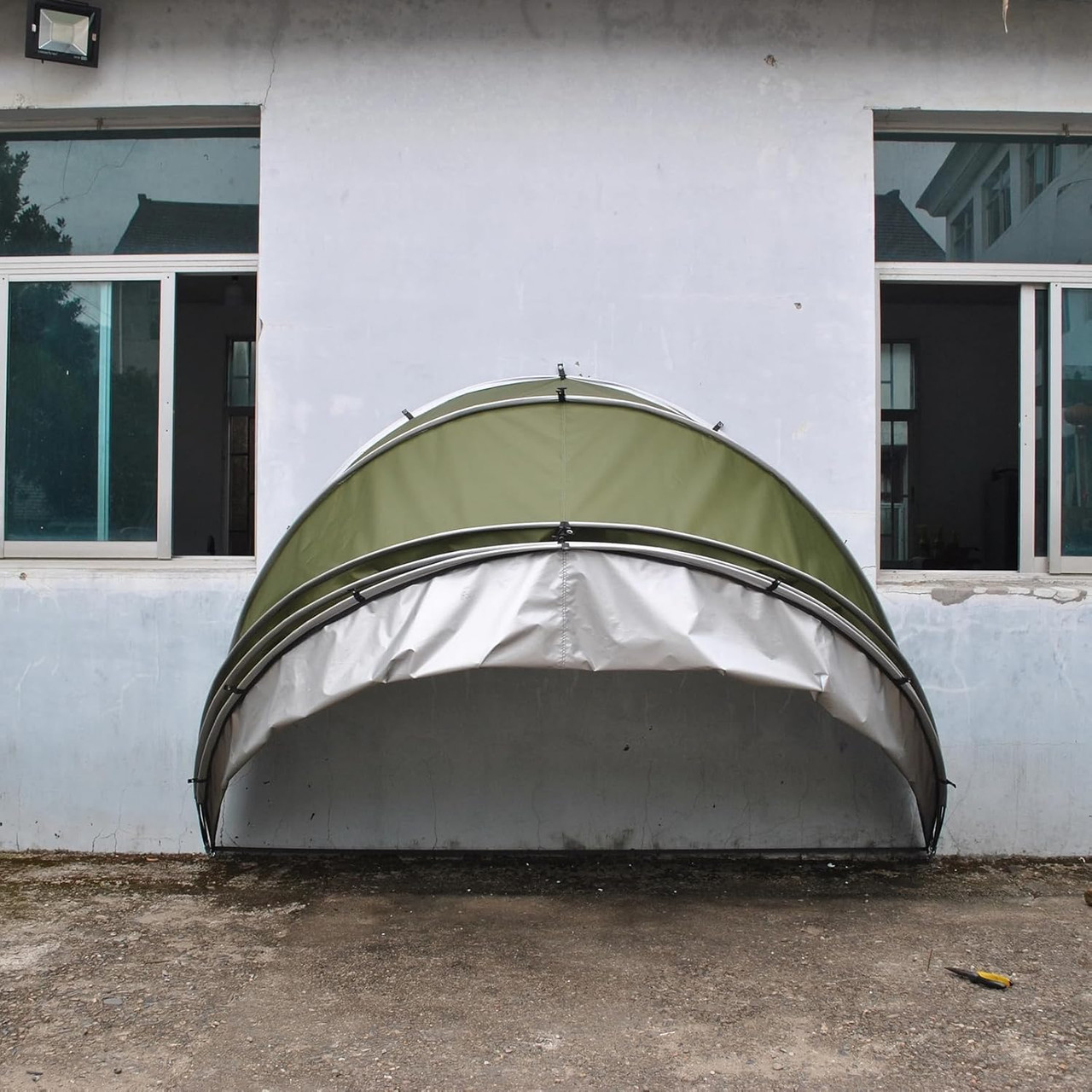 Portable Motorcycle Shed Tent - Waterproof Semispiral Shell Cover for Outdoor Bike Protection