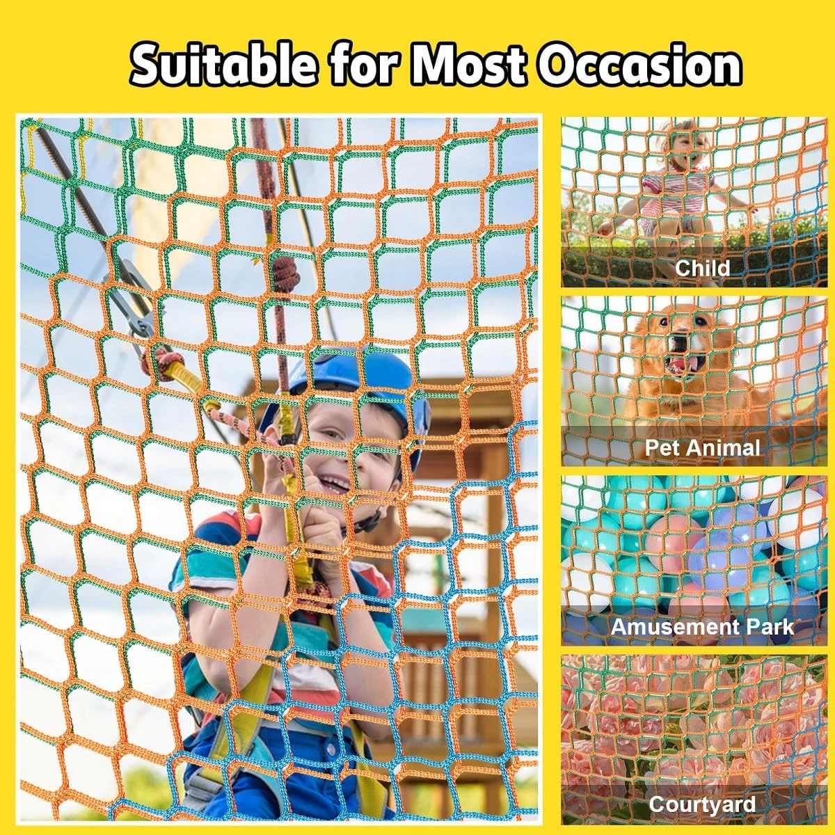 Climbing Net for Kids - 9.9FT x 6.6FT Double Layers Heavy Duty Playground Safety Net, Climbing Cargo Net for Tree House Tree Fort, Back Yard, Jungle Gyms, Monkey Bar Security Mesh（Rainbow）