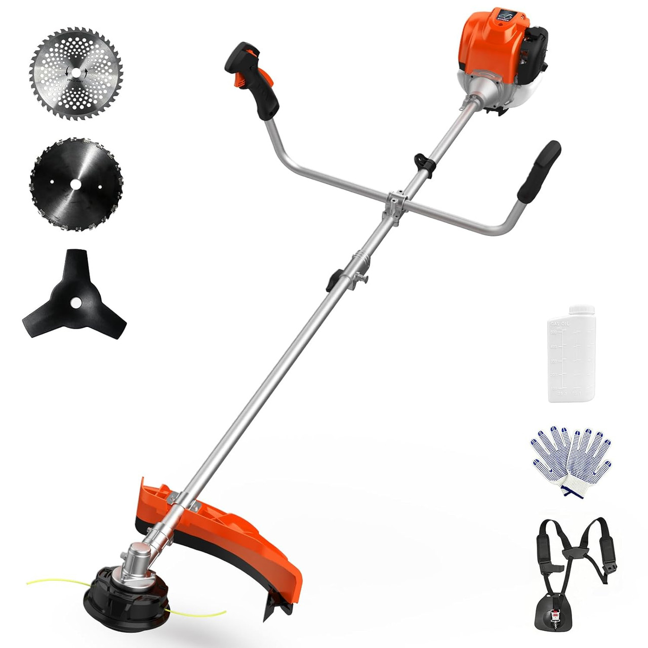 35cc 4-Cycle Gas String Trimmer 4-in-1 Heavy Duty Gas Weed Eater, 1.5HP Weed Wacker 9"Brush Cutter Powerful 16"Grass Trimmer with Shoulder Strap, Lightweight Stable Weed Trimmer for Tough Yards