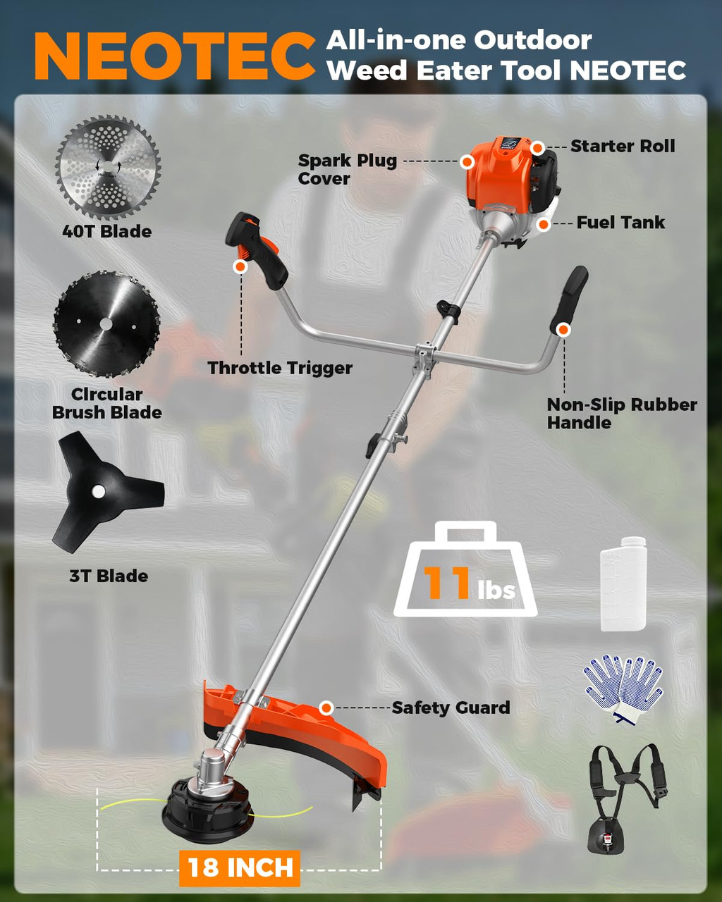 35cc 4-Cycle Gas String Trimmer 4-in-1 Heavy Duty Gas Weed Eater, 1.5HP Weed Wacker 9"Brush Cutter Powerful 16"Grass Trimmer with Shoulder Strap, Lightweight Stable Weed Trimmer for Tough Yards