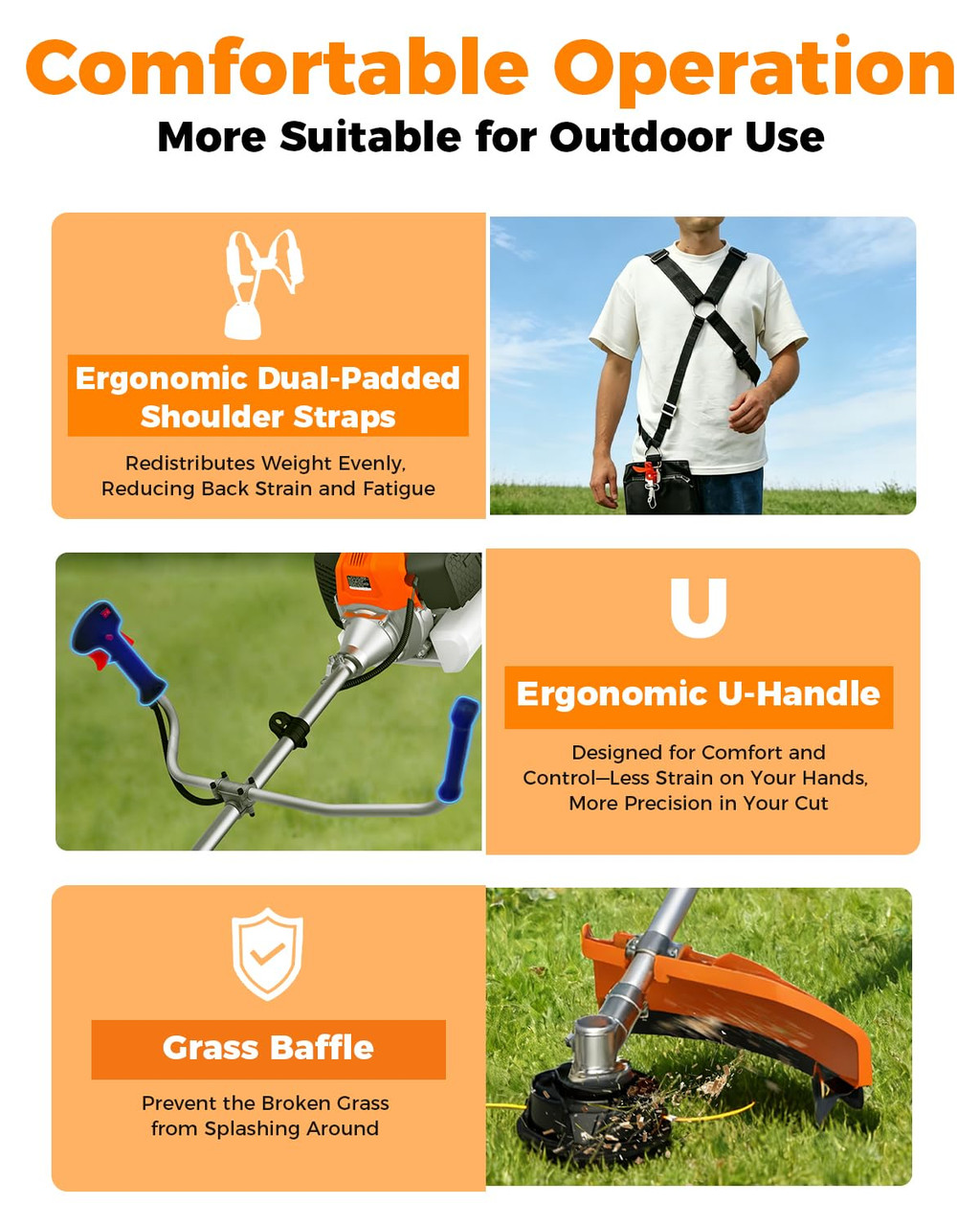 35cc 4-Cycle Gas String Trimmer 4-in-1 Heavy Duty Gas Weed Eater, 1.5HP Weed Wacker 9"Brush Cutter Powerful 16"Grass Trimmer with Shoulder Strap, Lightweight Stable Weed Trimmer for Tough Yards