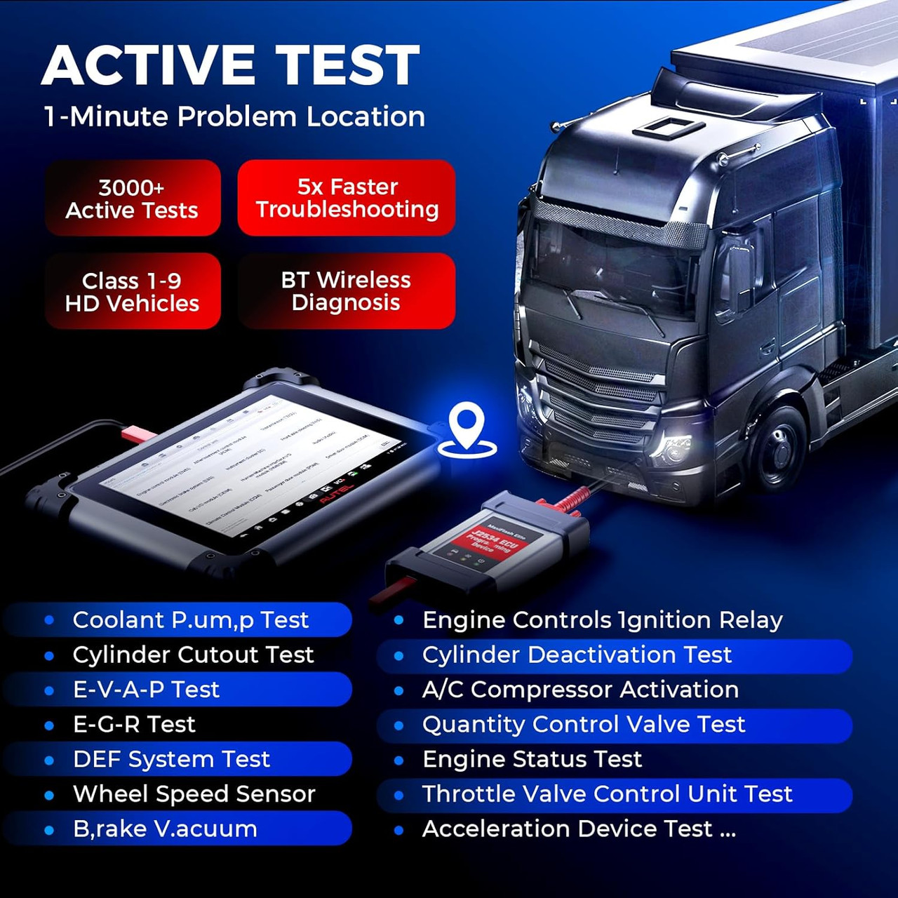 Autel MaxiSys MS908CV II: 2026 Heavy Duty Truck Scanner Upgrade of MS908CV, Same as MS909CV, Semi Truck Tool with J2534 Tool, C0ding, Active Test, 64 Service, Diesel Diagnostic Tool