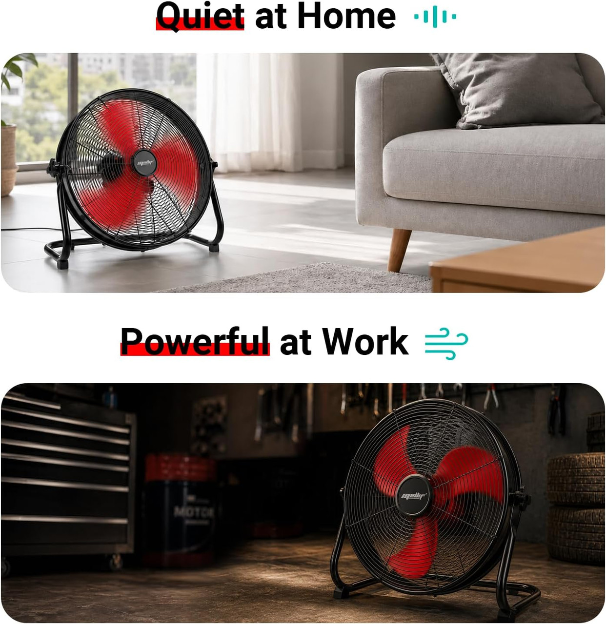 18" Brushless Cordless Floor Fan Compitable with Milwaukee 18V Battery(Tool Only), 2500 CFM Quiet Industrial Fan with AC Adapter, 5 Speeds 360°Tilt Portable Metal Shop Fan for Garage Jobsite Camping
