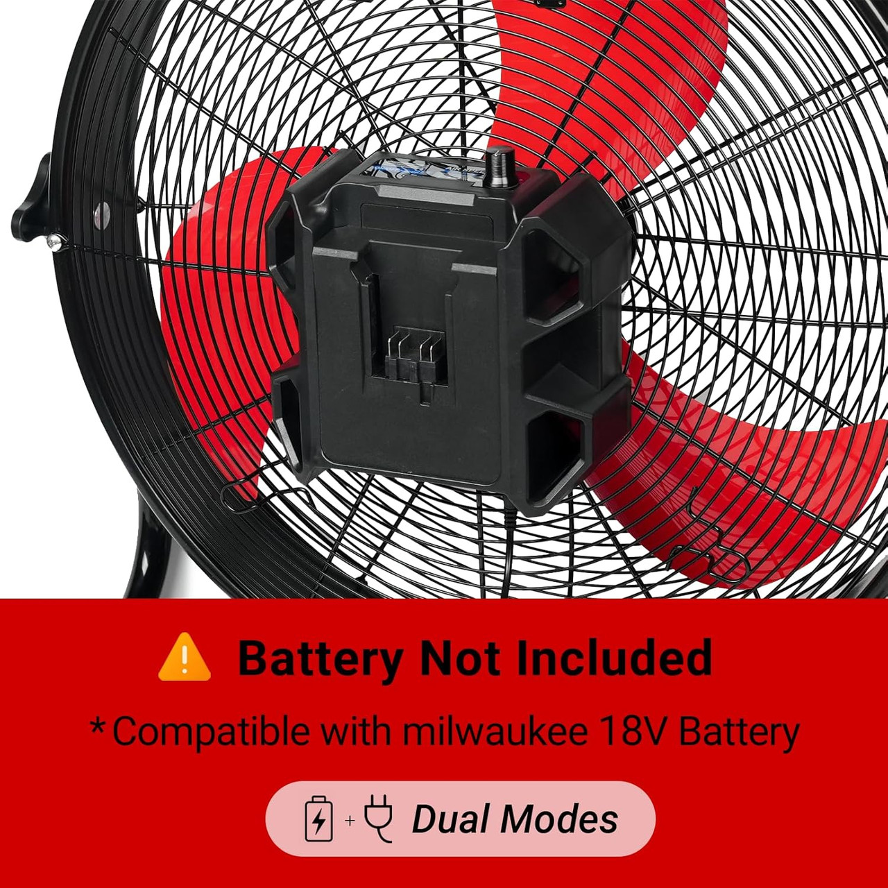 18" Brushless Cordless Floor Fan Compitable with Milwaukee 18V Battery(Tool Only), 2500 CFM Quiet Industrial Fan with AC Adapter, 5 Speeds 360°Tilt Portable Metal Shop Fan for Garage Jobsite Camping