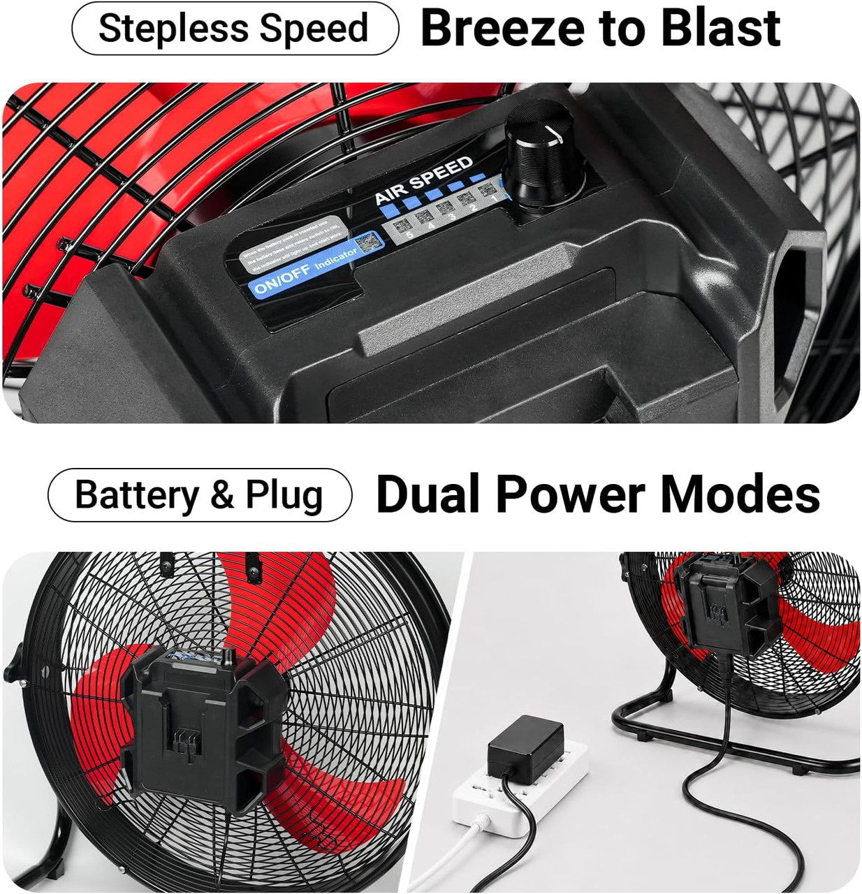 18" Brushless Cordless Floor Fan Compitable with Milwaukee 18V Battery(Tool Only), 2500 CFM Quiet Industrial Fan with AC Adapter, 5 Speeds 360°Tilt Portable Metal Shop Fan for Garage Jobsite Camping