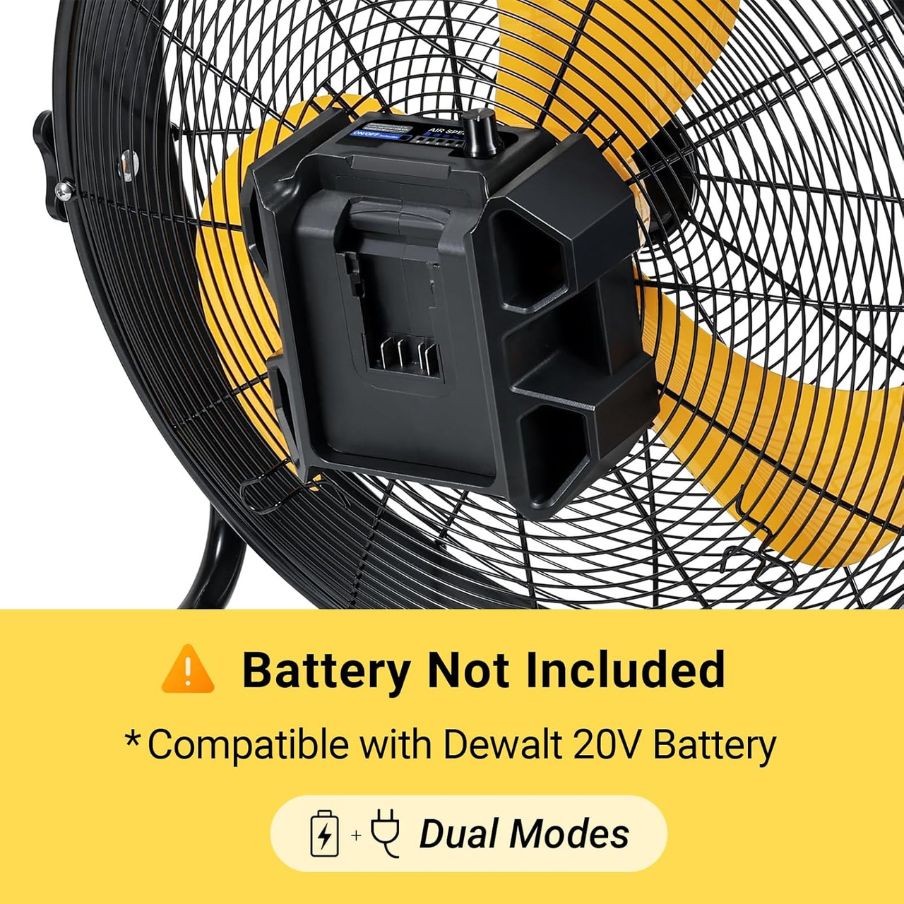 18" Brushless Cordless Floor Fan Compatible with Dewalt 20V Max Battery(Tool Only), 2500 CFM Quiet Industrial Fan with AC Adapter, 5 Speeds 360°Tilt Portable Metal Shop Fan for Garage Jobsite Camping