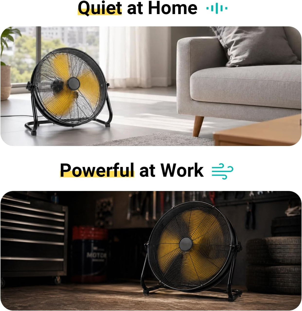 18" Brushless Cordless Floor Fan Compatible with Dewalt 20V Max Battery(Tool Only), 2500 CFM Quiet Industrial Fan with AC Adapter, 5 Speeds 360°Tilt Portable Metal Shop Fan for Garage Jobsite Camping