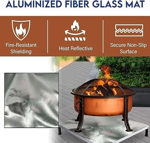 Deck Defender and Grass Guard Fire Pit Heat Shield-Steel 26"x26" Glass